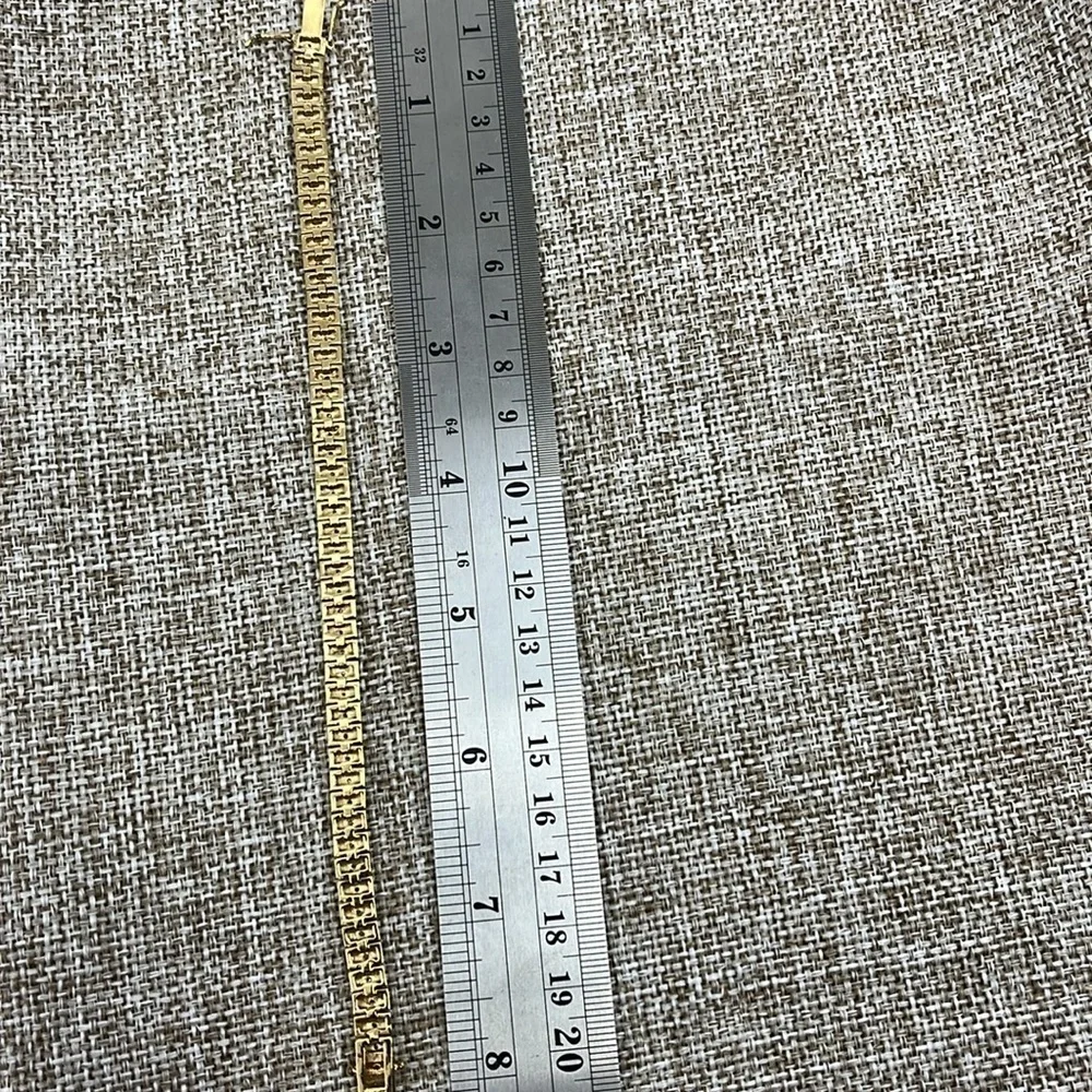 Authentic Sterling Silver Gold Etched Tennis Bracelet - 925 CISS - 8" - Picture 11 of 11